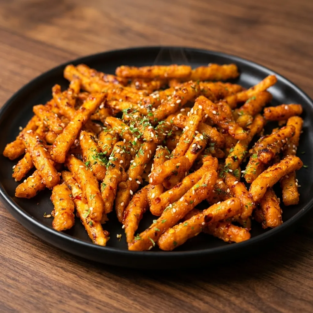 Chilli seasoned fries to share at Cafe Lake Louise in Lake Louise village, AB